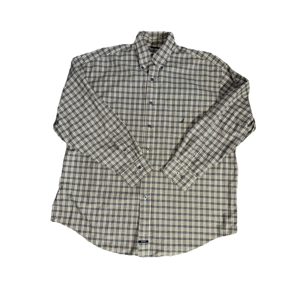 Nautica Men’s XL Brown Checked Button Up Long Sleeve Shirt